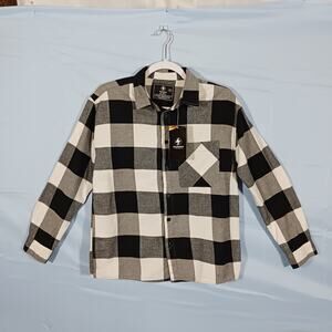 Thunder Brand Mens Medium Cotton Black White Gray Check Long Sleeve Shirt NWT